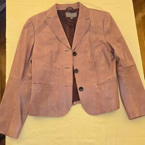 Ann Taylor 100% Genuine Leather Pink Mauve Satin Lining Blazer Women's Size 12